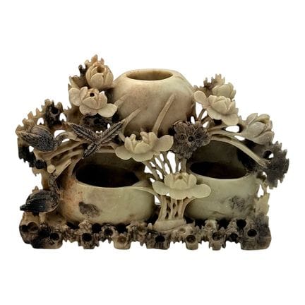 Chinese Soapstone Brush Washer with Lotus Blossoms