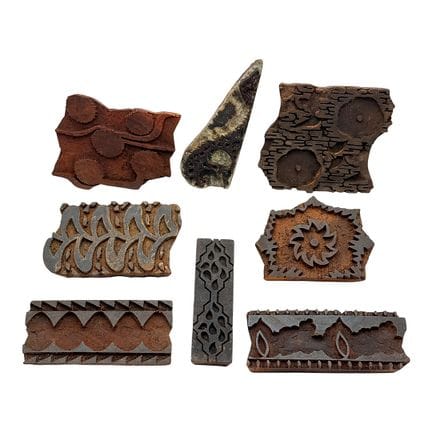 Lot of eight wooden textile printing blocks, stamp
