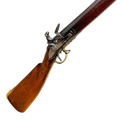 Fucile a pietra focaia, 1760 circa, calcio intagli