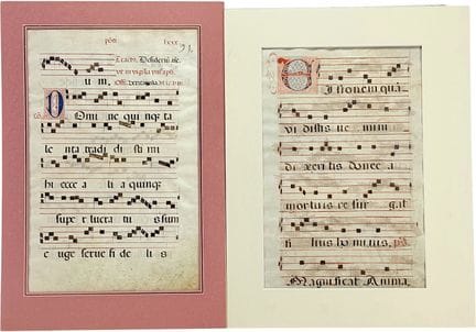 Hoja de gradual y hoja de antifonario, manuscrito 