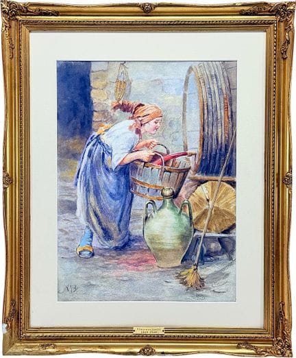 Vincenzo Irolli, "Im Weinkeller", young maid tappi