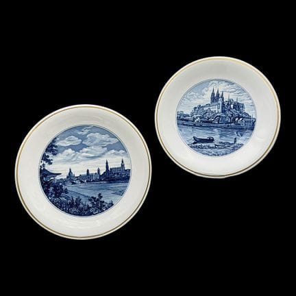 Due piatti topografici di Meissen, Dresda e Meisse