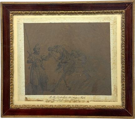 骑马的哥萨克，描绘了切尔尼绍夫将军1813年进驻霍伊姆的情景
可能是用钢笔和铅笔在纸上绘制，并裱在衬