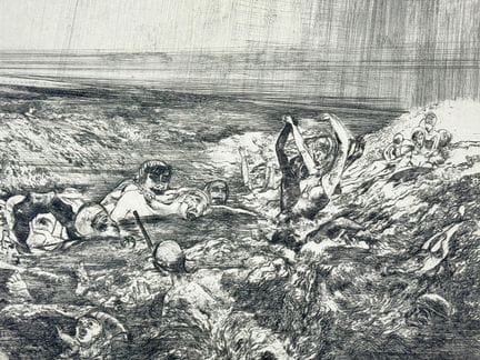 吉泽拉·科尔，《波涛浴场》，波涛汹涌的水中沐浴者，版画，1979年
（生于1943年）。 纸本蚀刻版