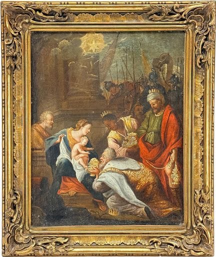 Scena biblica, Adorazione dei Magi, dipinto a olio