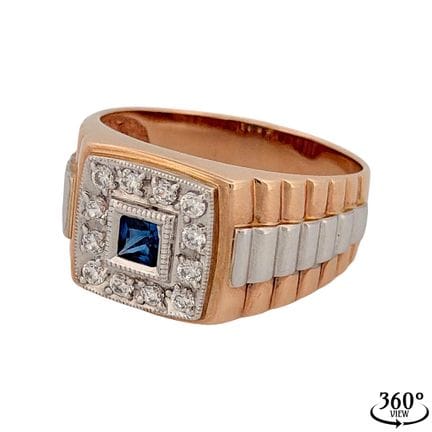 Bague pour homme, or rouge et or blanc 585, saphir