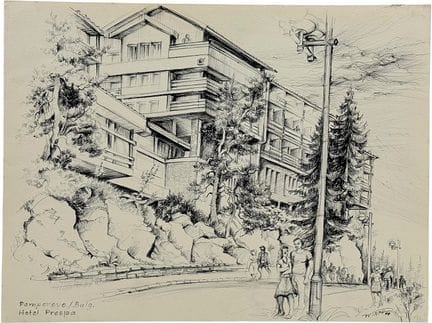 马丁·维尔特，潘波罗沃，“普雷斯帕酒店”与徒步者，罗多彼山脉，保加利亚，滑雪胜地，1988年
（19