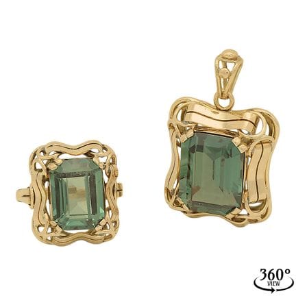 Conjunto de joyas, anillo y colgante con espinelas
