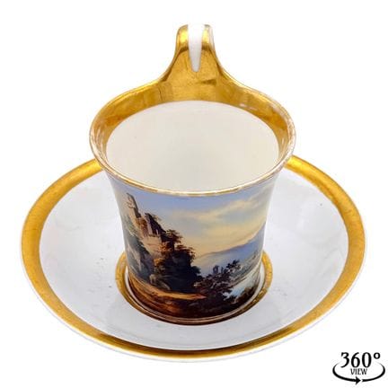 Tazza e piattino topografici in stile Biedermeier,