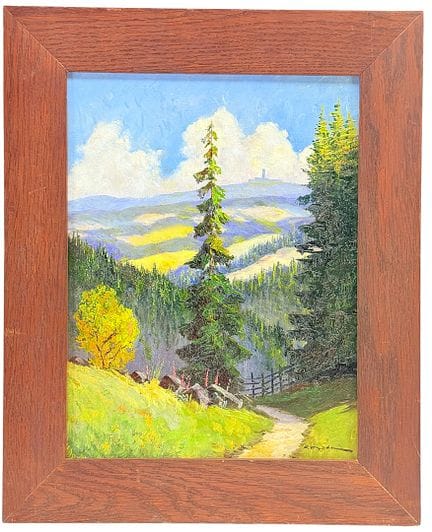 弗里茨·塔特，哈茨山脉风景画，描绘布罗肯山、山间草甸、云杉和木栅栏，哈茨山脉画家
（1889年莱比锡