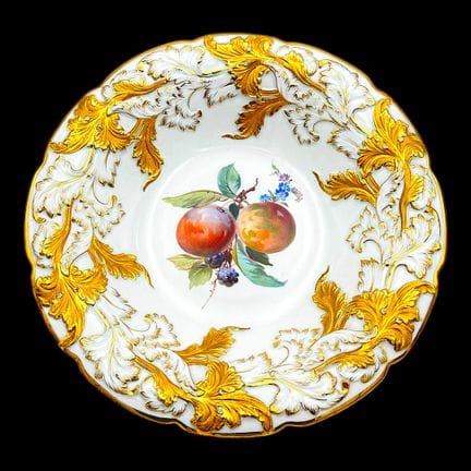 Meissen Prunkteller with fruit painting and gilt a
