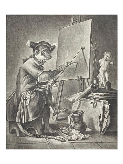 约翰·雅各布·海德（Johann Jakob Haid），《画家》（Der Mahler），描绘猴子