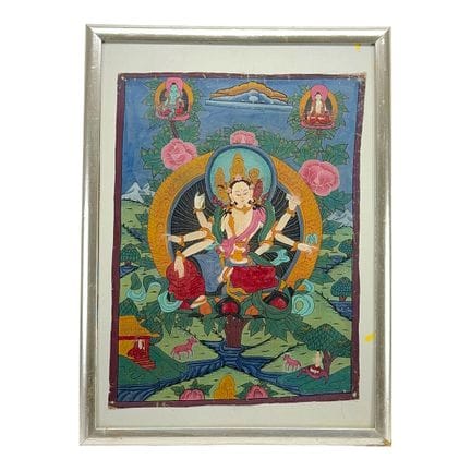 Thangka with Three-faced, Six-armed White Deity on