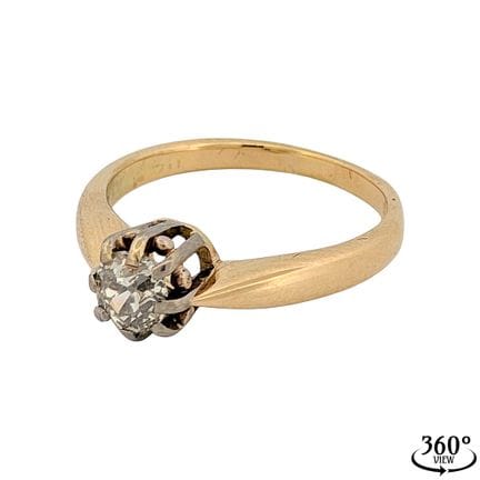 Bague solitaire, or jaune 585, diamant taille anci
