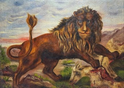 Monogrammista “CV”, leone con la preda in un paesa