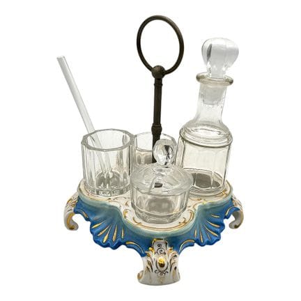 Juego de aceiteras con soporte de porcelana en azu