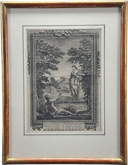 马蒂内特，《刻瑞斯》，手持一束玉米穗的女神，水畔风景，神话题材版画，巴黎
铜版蚀刻/纸本，未署名，版