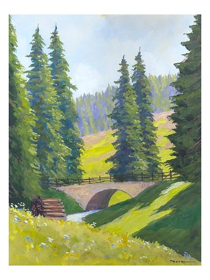 Fritz Thate, Harz landscape, stone arch bridge ove