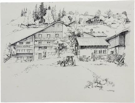 马丁·维尔特，《农场度假》，斜坡上带拖拉机和柴火的客栈，1994年
（1939 – 2017 伊尔森