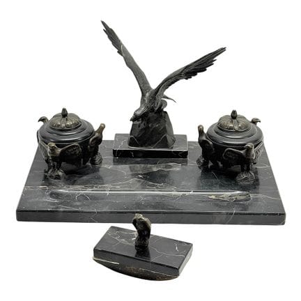 Set da scrivania monumentale con aquile, in marmo 