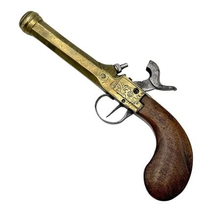 Pistola tascabile, canna in ottone con bocca a can