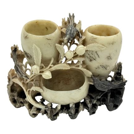 Chinese Soapstone Brush Washer with Peaches and Bi