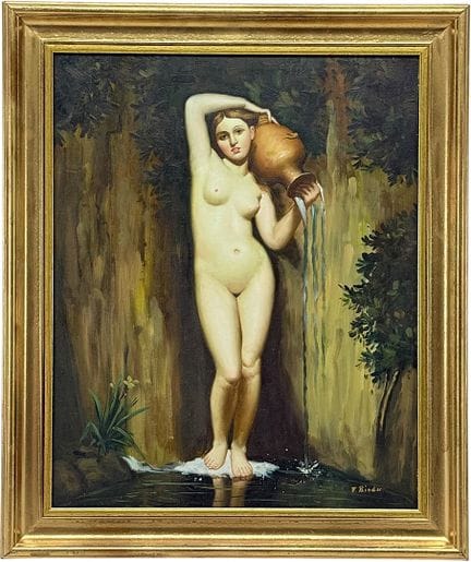 F. Binder, nudo femminile in piedi con brocca, nin