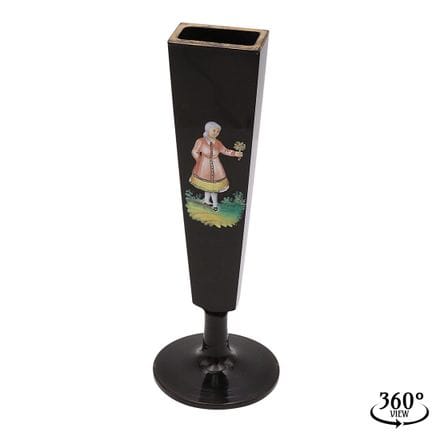 Vase Biedermeier en verre hyalith noir, orné d'une