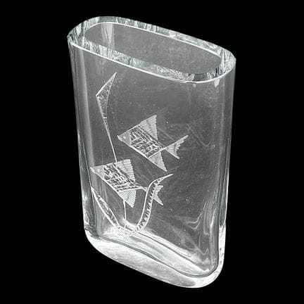 Vase en verre d'Erik Strömberg avec décor de poiss