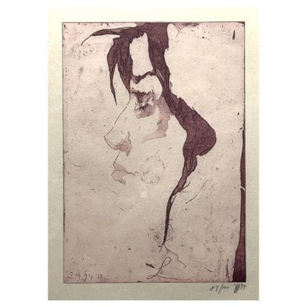 霍斯特·扬森（Horst Janssen），侧面头像，发丝垂落，汉堡画师创作的蚀刻版画，1994年
