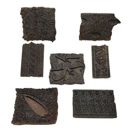 Lot of seven wooden textile printing blocks with d