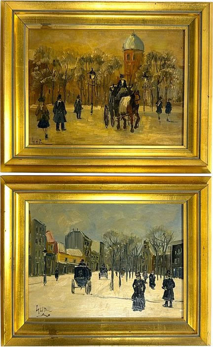 Monogrammista, due scene invernali di città con ca