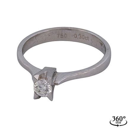 Bague solitaire, or blanc 750, diamant taille bril