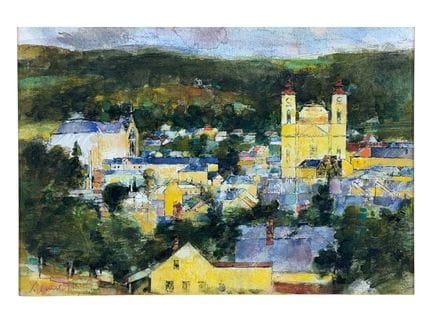 Petr Zlamal, townscape with twin-towered church, C