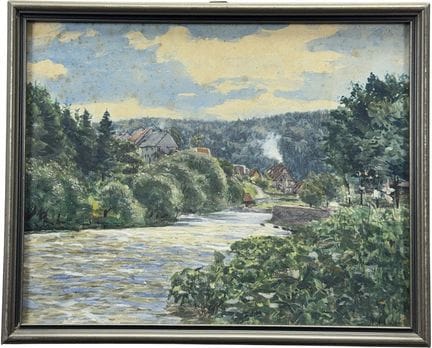Hermann Ritzau, Harz view, village by a river in a