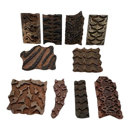 Lot of ten wooden textile printing blocks, printin