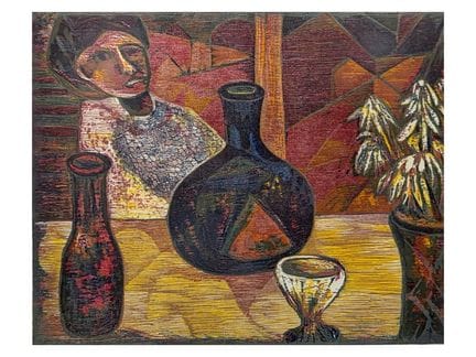 Esteban Fekete, woman with still life, half-figure