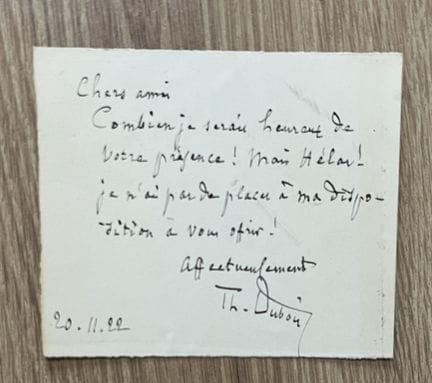 DUBOIS (Théodore). Carta autógrafa firmada. 20 de 
