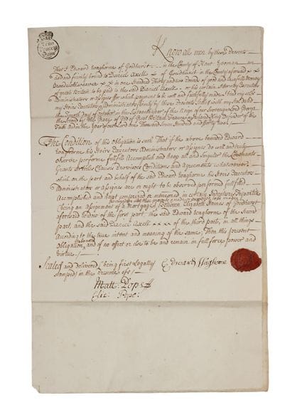 1742 ATTO DI GARANZIA IN INGLESE SCRITTO A MANO CO