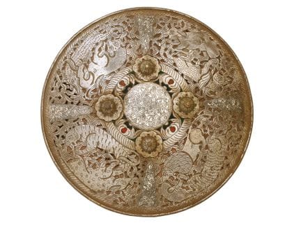 SCUDO DHAL IN ACCIAIO DECORATO, DI ORIGINE INDIANA