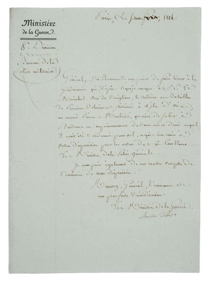 1814 (MILITARE) Lettera autografa firmata da Henri