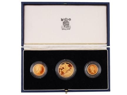 SET DI TRE MONETE D'ORO PROOF "SOVEREIGN" DEL REGN