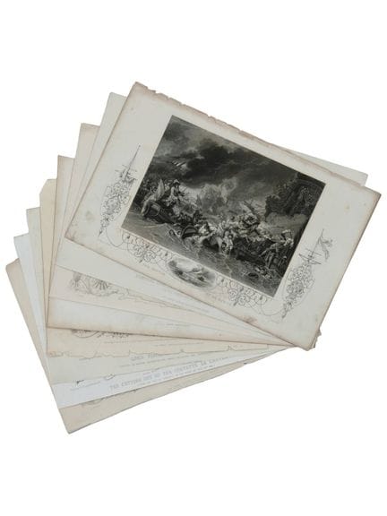 LOTTO DI 9 LITOGRAFIE DI BATTAGLIE NAVALI BRITANNI