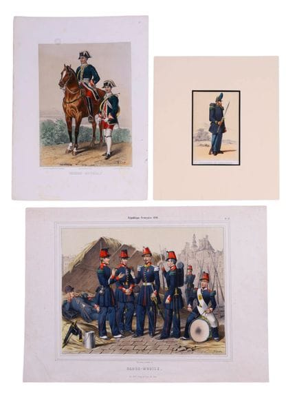 LOTTO DI 3 LITOGRAFIE MILITARI FRANCESI RAPPRESENT