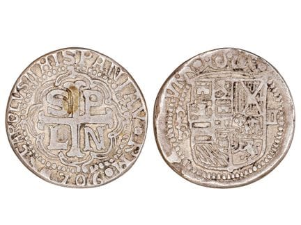 MONETA COLONIALE SPAGNOLA DA 2 REALES IN ARGENTO D