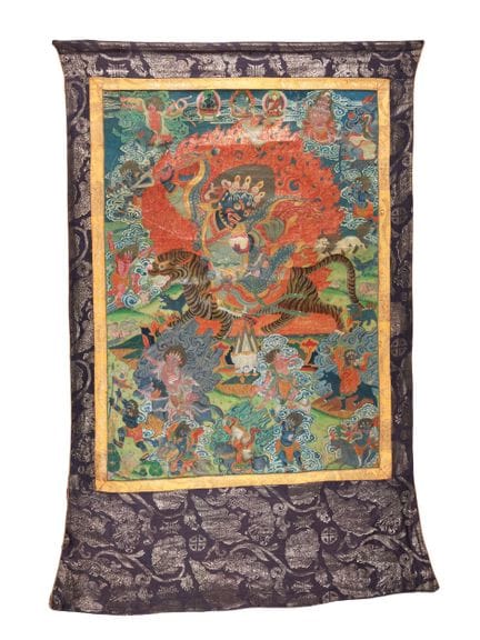 Thangka représentant Mahakala sur son vyagra-vahan