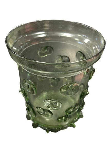 Hand-blown glass vase decorated with glass paste s