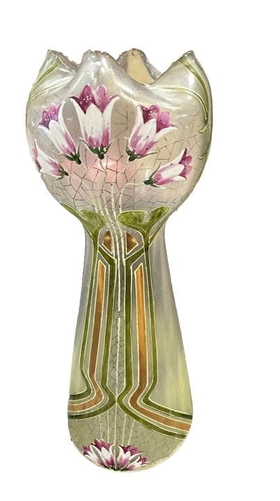 Hand-blown glass vase with painted and glazed flor
