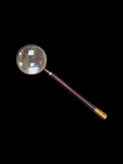 Magnifying glass made of brass, wood, and 18k gold