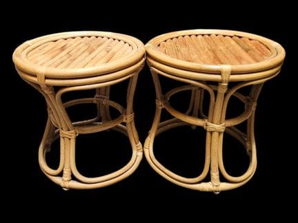 Pair of stools made of bent and stained rattan, wi
